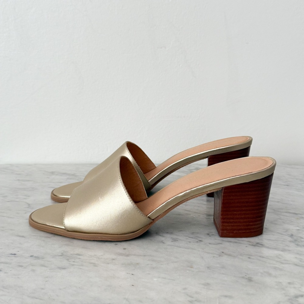 Jack Rogers Susie Metallic Gold Block Heel Mule Sandals 11M Leather Slide Brazil